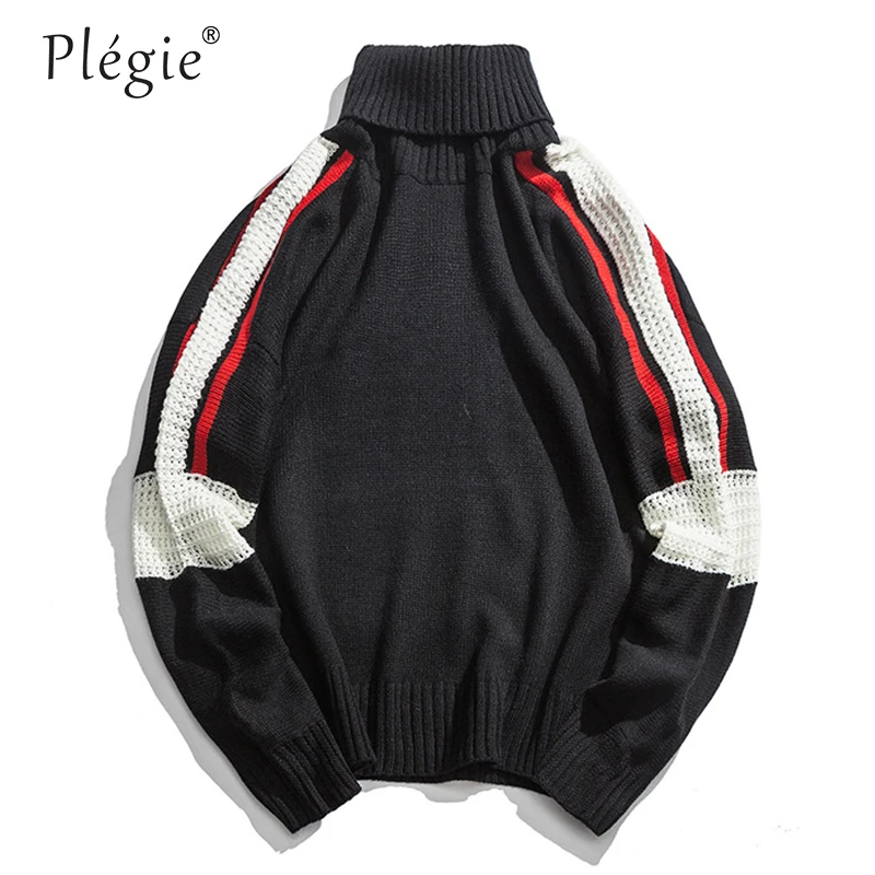 

Plegie Color Block Patchwork Turtleneck Knitted Sweaters Harajuku Casual Pullover Sweater 2018 Autumn Fashion Hip Hop Knitwear