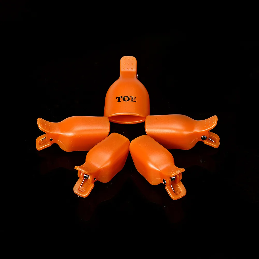 5 шт. инструменты для дизайна ногтей, пластиковые колпачки для снятия геля и лака для педикюра, Soaker Off Toenail Clip, женские аксессуары для красоты, зажим для удаления - Цвет: Оранжевый
