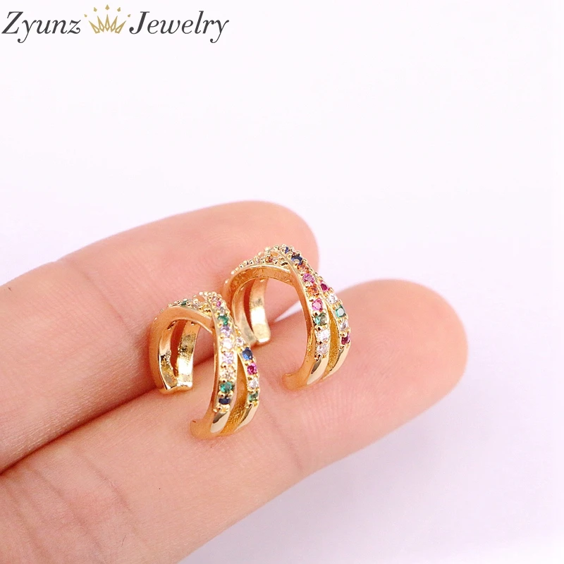 

10 Pairs, Gold Color Women Ear Cuff Jewelry Fashion Cross No Pierced Small Earring Girl Clip Ear Cuff Micro Pave CZ Earrings