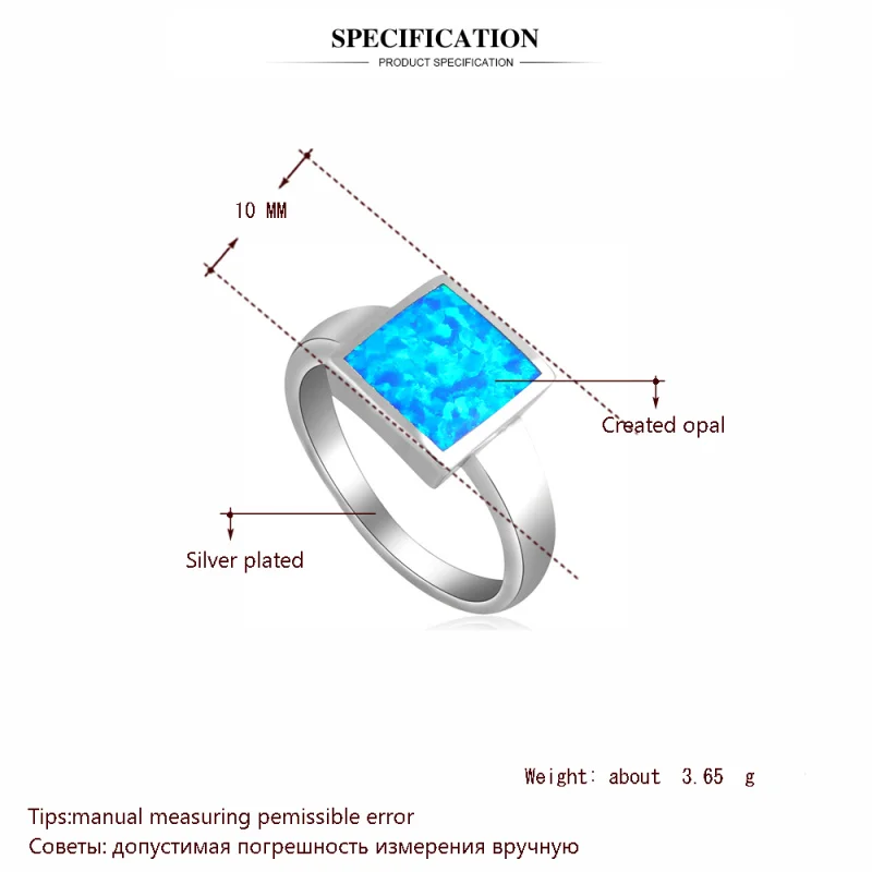Rolilason стильный квадратный дизайн оптом и в розницу Синий огненный опал 925 серебряные ювелирные изделия кольца для женщин США#6#7#7,5#9 OR697