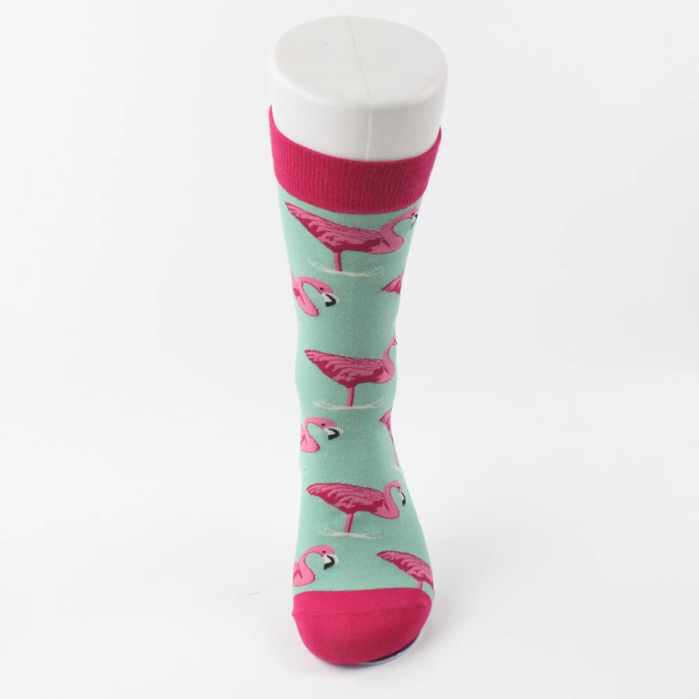 Модные женские и мужские хлопковые носки с принтом Happy Flamingos разноцветные мягкие