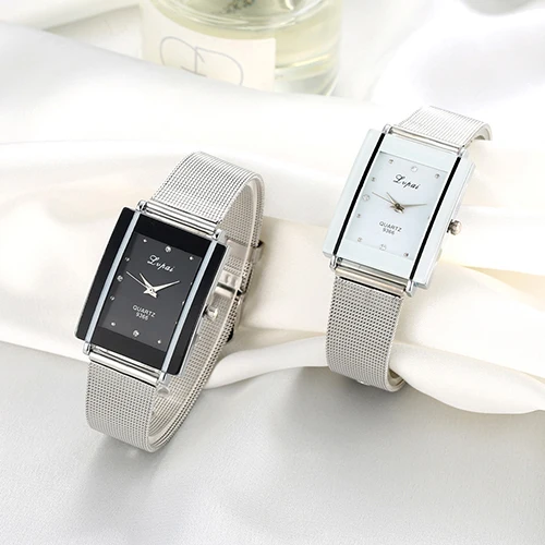 Men Women Fashion Rectangle Dial Stainless Steel Net Strap Quartz Wrist Watch Men Women Fashion Rectangle Dial Stainless Steel Net Strap Quartz Wrist Watch