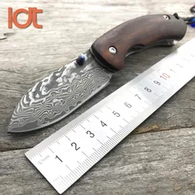 LDT Thomas Folding Knife Damascus Blade Yellow sandalwood Handle Survival Camping Hunting Knives Pocket Outdoor Knife EDC Tools