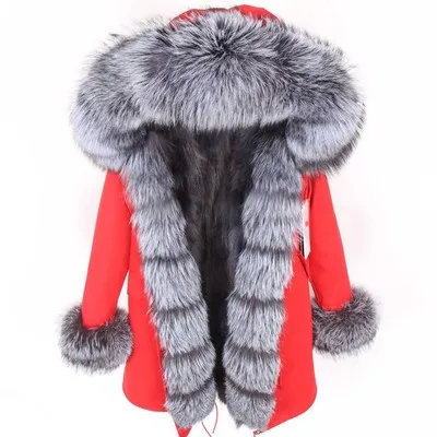 Maomaokong Новое модное зимнее пальто длинные натуральным лисьим меховой воротник енота меховая подкладка куртка женская - Цвет: 8