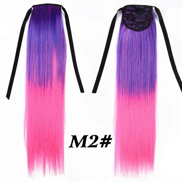 Leeons 20'' Synthetic Ponytail Hair pieces Heat Resistant Fiber Straight Ribbon Clip In Hair Extension 21 colors Brown Black m2