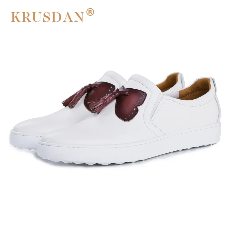 

2017 2017 White Man Platform Casual Shoes Genuine Leather Round Toe Slip-on Men's Loafers Handmade Comfortable Footwear NH64