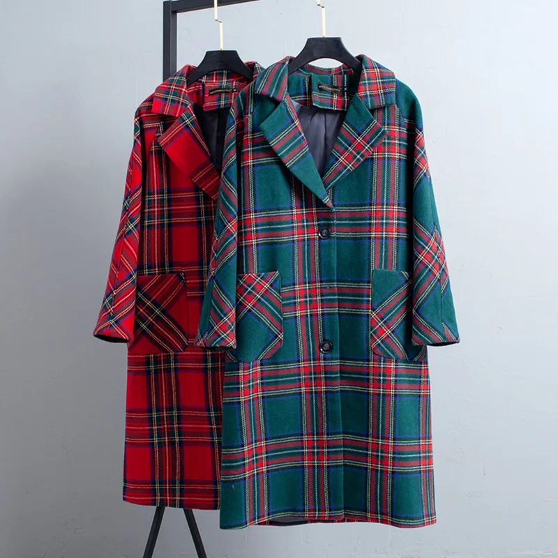 

Red plaid woolen coat female 2019 New elegant Womens coats Autumn Winter clothing fashion wool coats high quality Ladies jacket