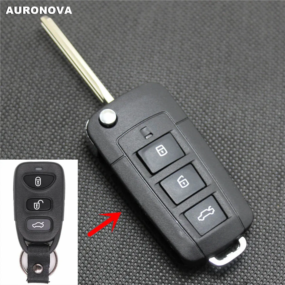 

AURONOVA New Upgrade Folding Key Shell for Hyundai Sonata NF 3 Buttons Remote Car Key Case