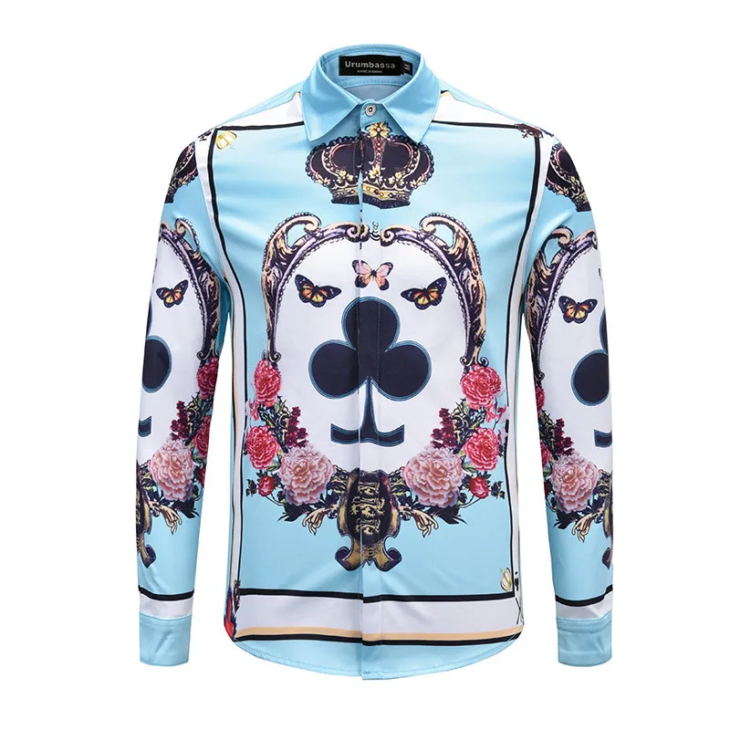 

2018 Fall winter streetwear Men's Shirts Chic print men long sleeve Shirt Fashion men's casual shirts tops D282