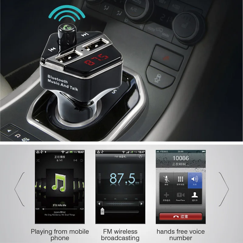 Передатчик FM Bluetooth Handsfree автомобильный комплект Автомобильный mp3 плеер Transmisor FM модулятор двойной USB порт 2.1A+ 1A быстрое зарядное устройство выход