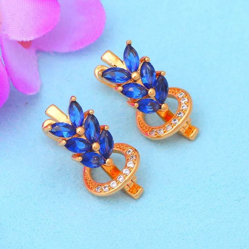 Золотой тон синий циркон серьги-кольца для женщин здоровья никель и свинец модные украшения JE1048