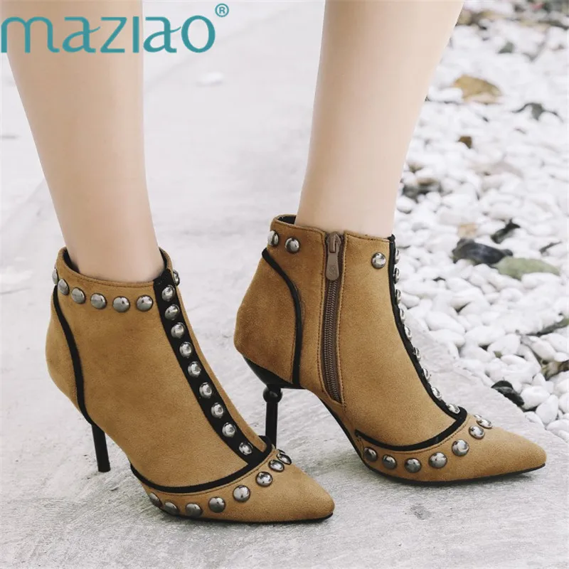 

Thin High Heel Boots Winter Sexy Pointed Toe Boots Rivet Short Boots Autumn Footwear Casual Women Ankle Boots MAZIAO