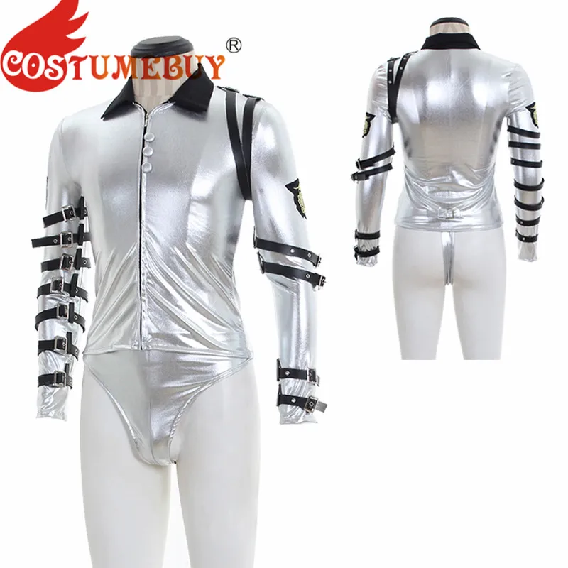 

CostumeBuy For Michael Jackson Punk MJ Classic BAD tour Cosplay Silver Bodysuit Jacket Outerwear Party Costumes Custom Made