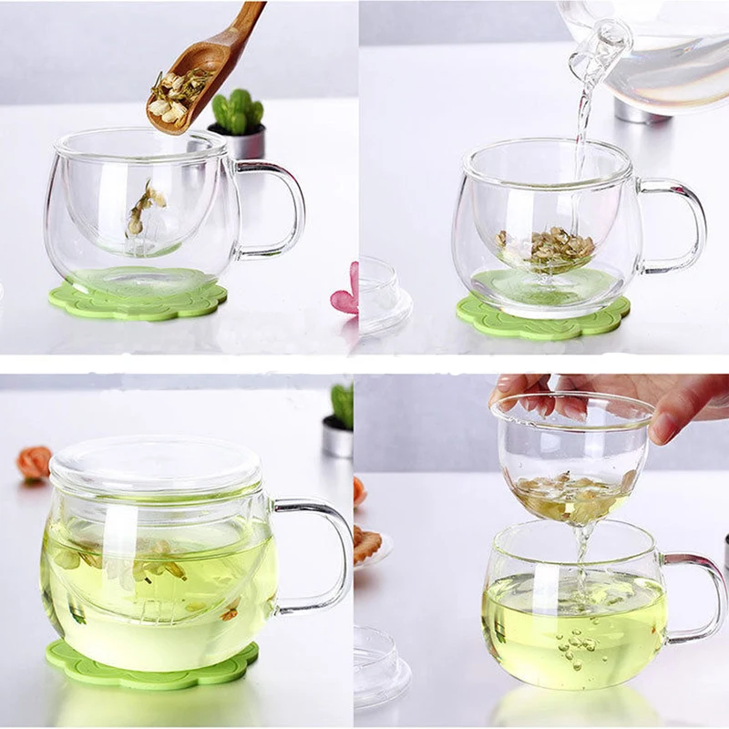 Прозрачная стеклянная чайная чашка, чайник с фильтром, художественная чашка для цветочного чая, моющаяся, удобная, офисная