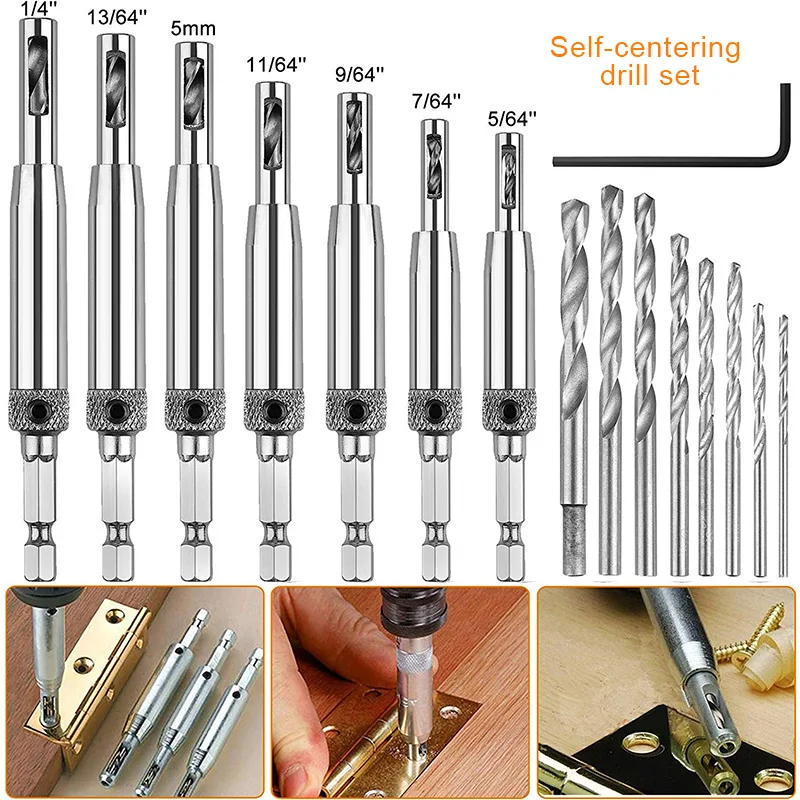 

1 Set Self Centering Drill Bit Tool Kit for Woodworking Window Door Hinge TSH Shop