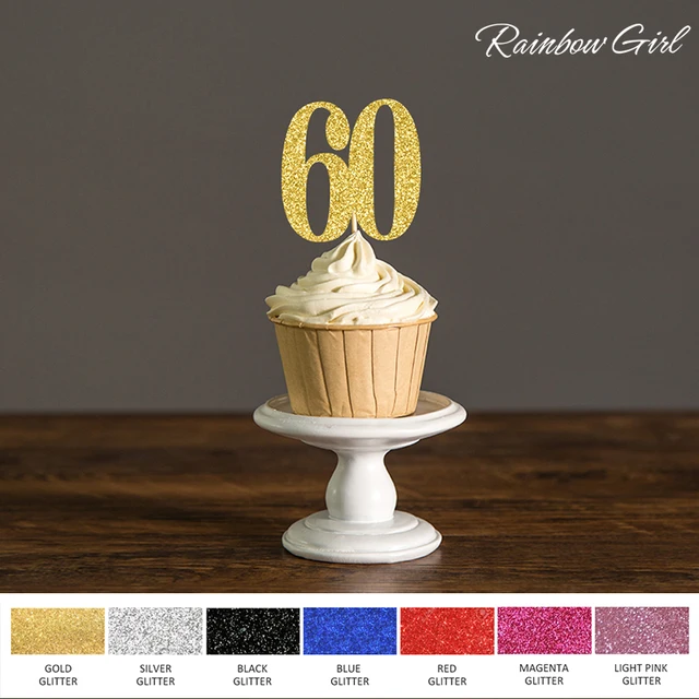 24 Toppers Per Cupcake Numero 60 In Glitter Argento | Decorazioni Per 60° Compleanno E Anniversari - Foto 3