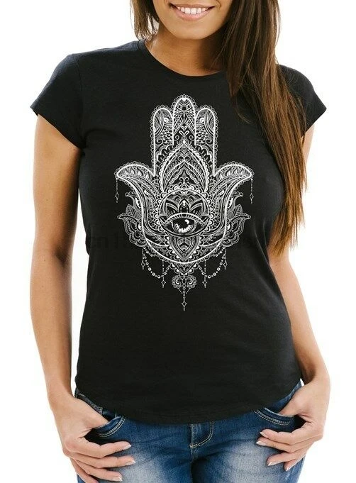

Damen T-Shirt Hamsa Fatimas Hand Mandala Boho Bohamian Ethno Tribal Ornament