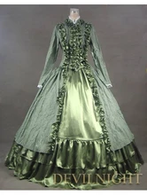 Green Elegant Long Sleeves Ruffles Gothic Victorian Dress Gothic Costumes