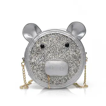 

Women Cute Cartoon Pig Sequined Faux Leather Small Round Shoulder Crossbody Bag Gift