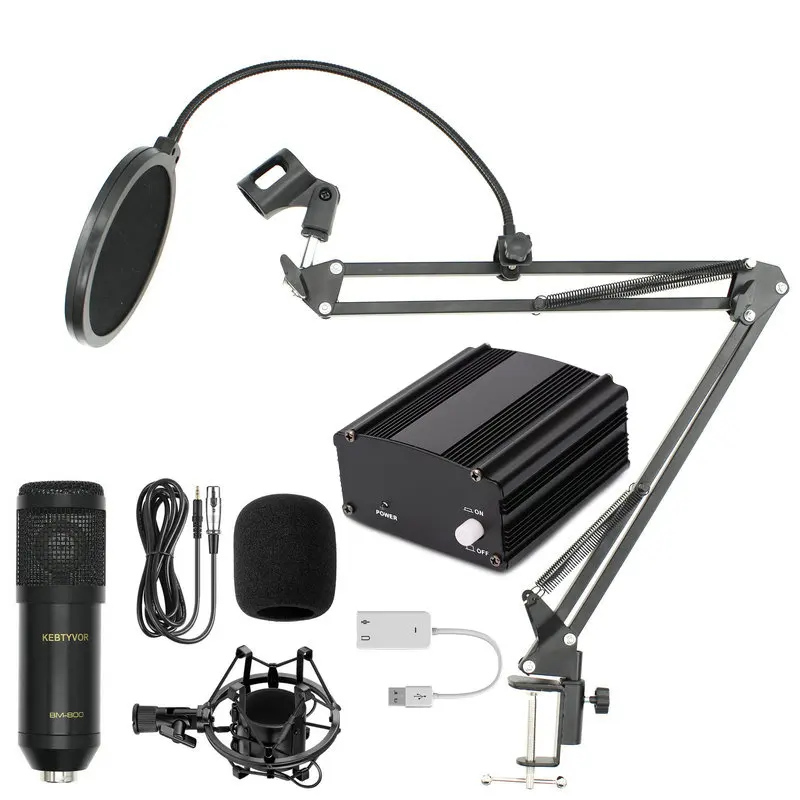 Профессиональный bm 800 конденсаторный микрофон для компьютера аудио караоке микрофон студия запись 3,5 мм микрофоны Наборы - Цвет: Full black