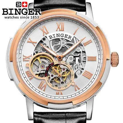Binger Genuine Leather Luxury Men Watches Tourbillon Switzerland Function Men Top Brand Military Watch Relogio Masculino
