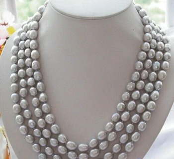 

HOT## Wholesale >>> P2272 Long 100" 12mm gray rice freshwater pearl necklace