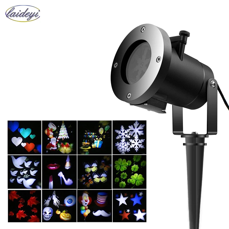 LAIDEYI 12 UNIDS Diapositivas LED Lámpara de Proyección de Láser Etapa DJ Efecto de Iluminación Impermeable Al Aire Libre Luz Del Partido De Navidad de Halloween