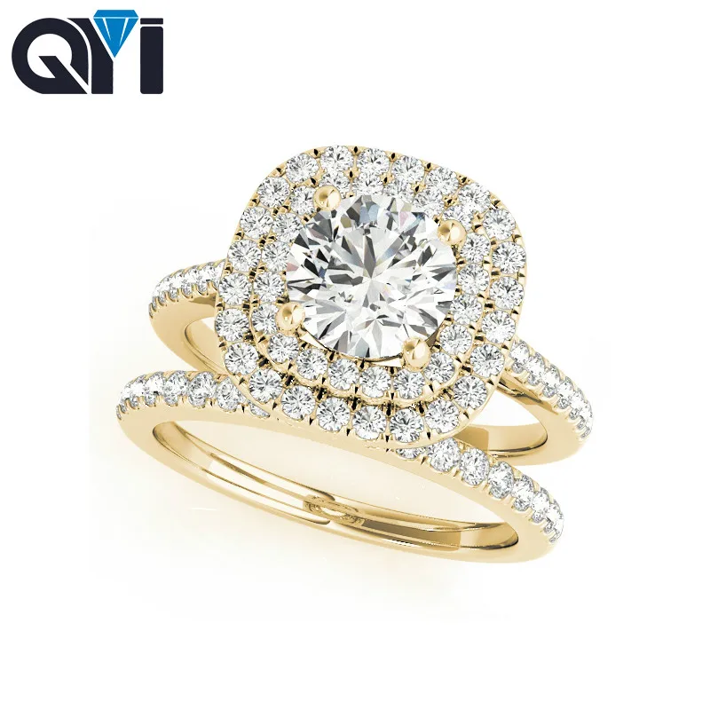 QYI 14K Solid Yellow Gold Double Halo Engagement Ring Sets Round Cut 1ct Simulated Diamond Bridal Jewelry Women Wedding Ring
QYI 14K Solid Yellow Gold Double Halo Engagement Ring Sets Round Cut 1ct Simulated Diamond Bridal Jewelry Women Wedding Ring