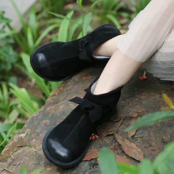 

Women Winter Boots 2019 Warm Shoes Low Heels Genuine Leather Women Boots Black Brand Shoes Ankle Boots Slip On Bowknot