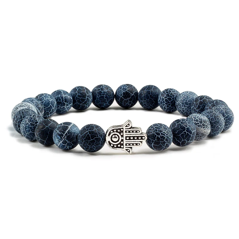 

Natural Stone Volcanic Lava Charm Bracelets Sliver Gold Alloy Hands Beaded Bangles Women&Couples Simple Creative Jewelry Gifts