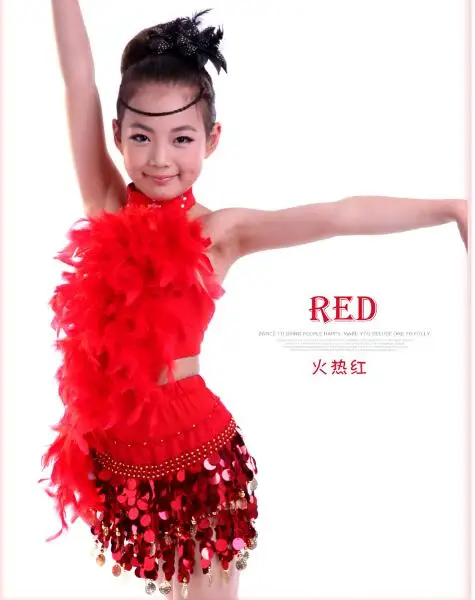 

sequin feather Latin Dance Dress Children Kids vestido baile latino Dance Costumes For Cha Cha/Rumba/Samba/Ballet dress