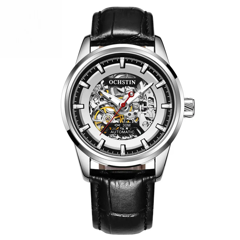 OCHSTIN спортивные дизайнерские часы мужские часы Топ бренд класса люкс Montre Homme Часы Мужские автоматические часы с скелетом - Цвет: silver black 002C