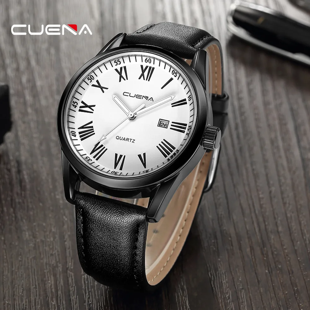 Мужские часы Reloj Hombre Cuena, модные мужские кожаные военные Аналоговые кварцевые наручные часы с датой, деловые часы Erkek Kol Saati