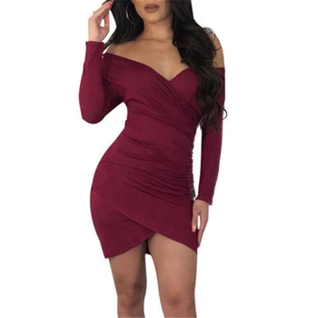 

Women Dress Sexy Long Sleeve Ladies Off Shoulder Mini Dress Women Dresses Evening Party Elegant Ladies Deep V Bodycon Dresses