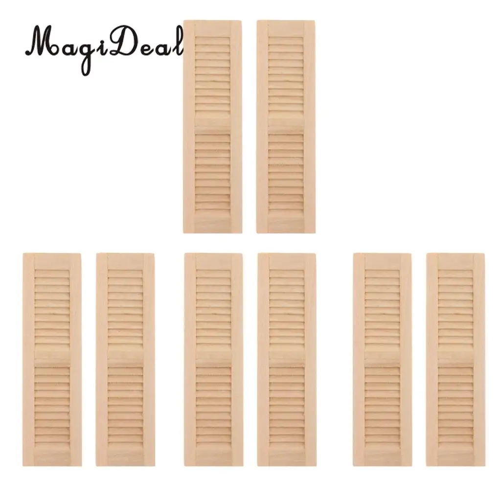 8 Pieces Unpainted Wood Shutters for 1/12 Dolls House DIY Window Accessory Rooms Items Decor