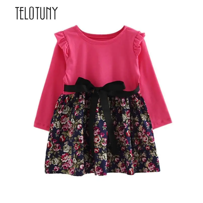 

TELOTUNY Toddler Kids Baby Girls Floral Print Long Sleeve Party Princess Dresses Clothes Bowknot A-Line Long Sleeve S3MAR13