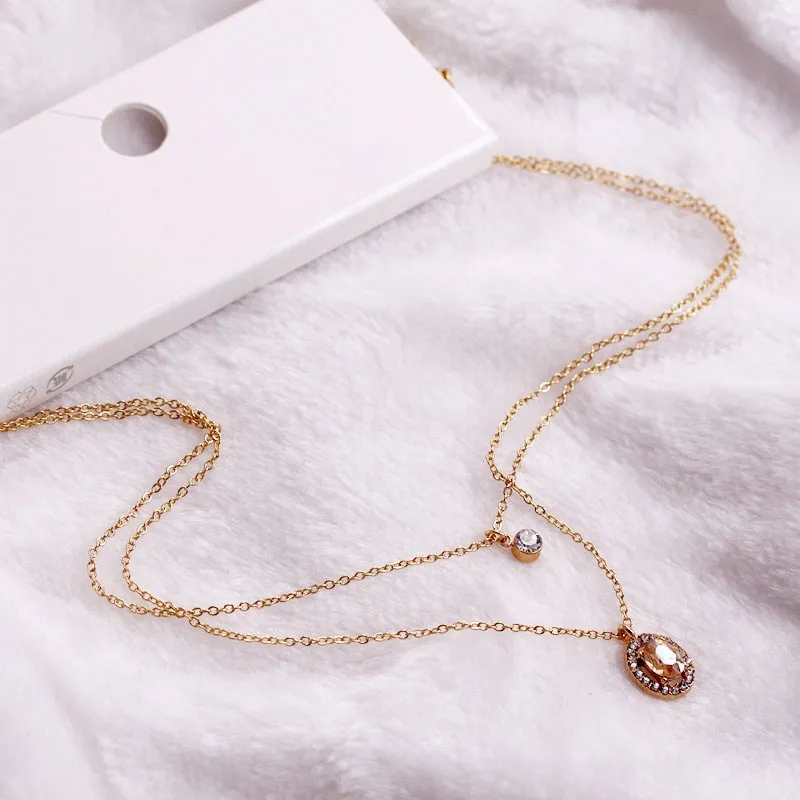 

2 Layer Chains Crystal Zircon Pendant Chokers Necklace Trendy Fashion Jewelry Gift For Women Girls Lover 2019 New Arrival ABN21