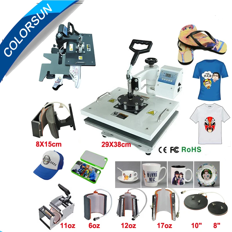 Hot Sale Multifunctional digital 9 in 1 Combo Heat Press Machine for printing T-shirt/Mug/Cup/Plate/Hat/Flat/Shoes/Sock/ Glove