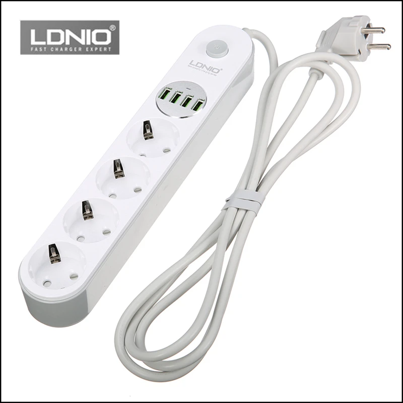 

LDNIO SE4432 EU Plug 4 AC Power Socket 4 5V/3.4A USB Charger Power Strip Outlet 110-250V 2500W 10A 1.8M Cable Smart USB Adapter