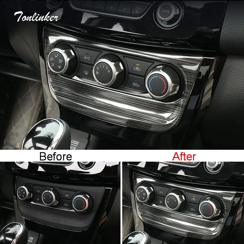 

Tonlinker Cover Sticker for Nissan SYLPHY 2016-18 Car Styling 1 PCS Stainless steel Air Conditioning adjust Cover case stickers