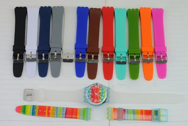 

Wholesale 10PCS/lot High Quality 12mm 17mm 19mm Silicone Rubber Watch band For Swatch Rubber strap 12 colors available-WB0147