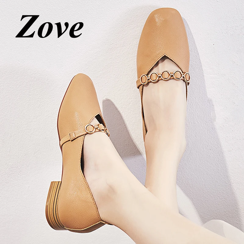 

ZOVE Women Pumps Shoes 2019 Spring Fashion Leather Pearl Slip On Low Heels Shoes Ladies Chic Mary Jane Office Dress Party Pumps