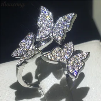 

choucong Butterfly Finger Ring 925 sterling Silver Pave setting AAAAA Cz Stone Enagagement Wedding Band Rings For Women Jewelry