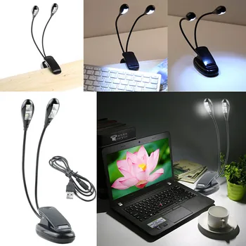 

Mini Clip LED Reading Night Light Flexible Double Arms 4LEDs Book Light Portable Study Bedside Table Lamp USB Battary Power Lamp