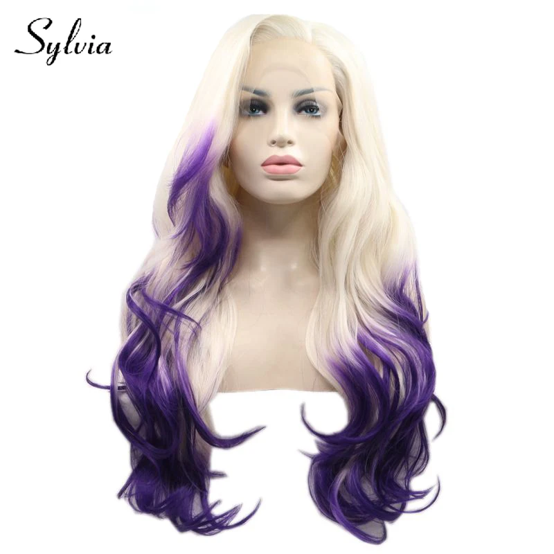 Sylvia Platinum Blonde With Purple Tips Ombre Body Wave Synthetic