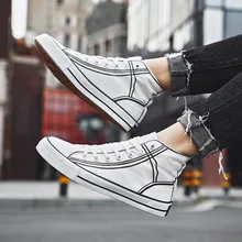 Classic Canvas Shoes Men High top Sneakers Breathable Cloth New Fashion Male Footwear Men Casual Shoes Black White KA1644