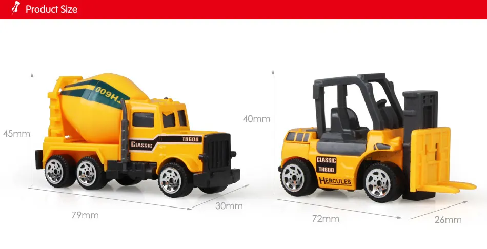 6 Types Mini Alloy Diecast Engineering Toy Car Vehicles Model Forklift Excavator Bulldozer Model Car Birthday Gift for Kids Boys