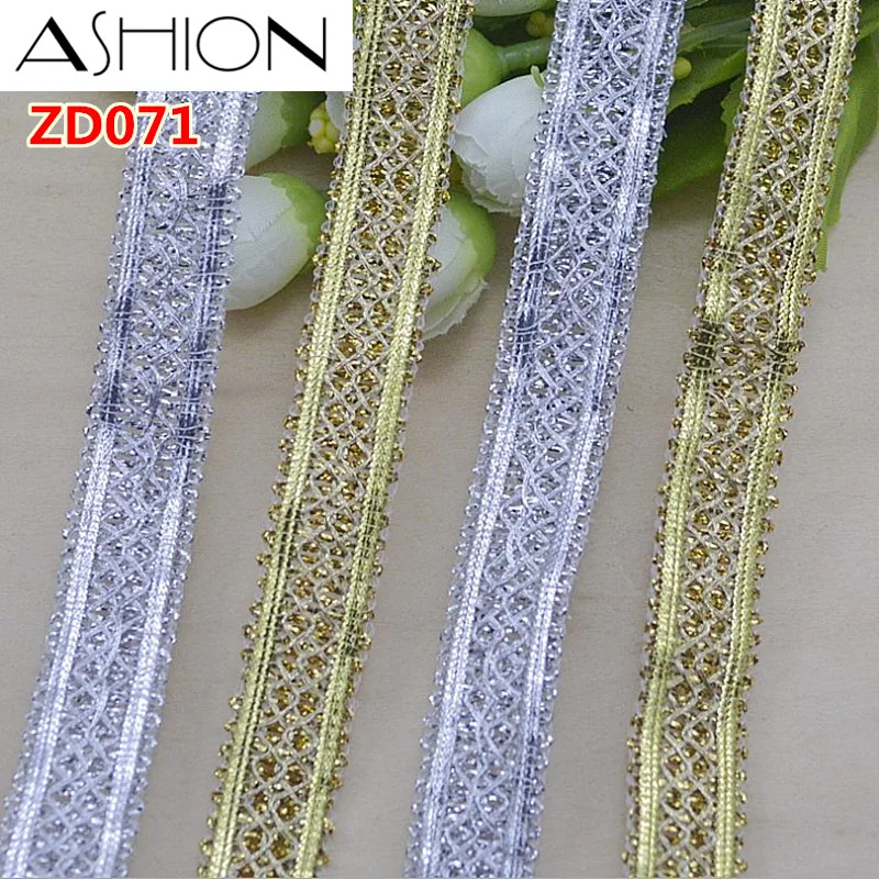 

Width 17mm gold silver polyester corrugated Shiny ribbon weave lace trim ZD071
