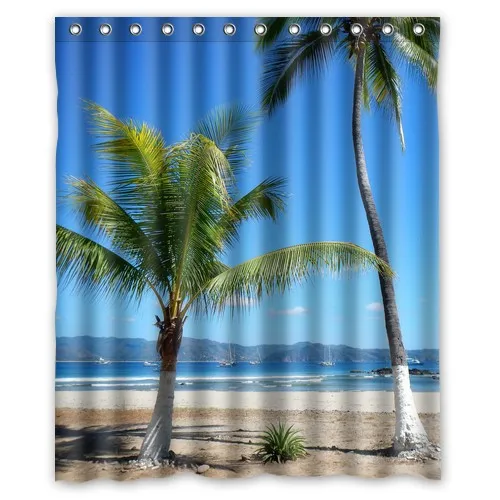 Кокосовой пальмы голубое небо Sandbeach индивидуальные Дизайн Водонепроницаемый душ Ванная комната Шторы 36x72, 48 х 72, 60x72, 66x72 cm
