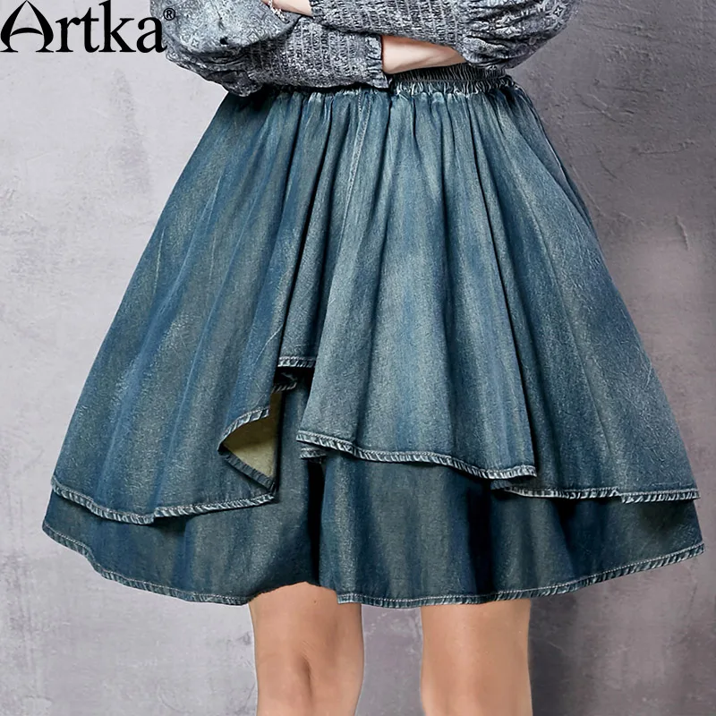 Artka Women's Spring New Comfy All match Denim Skirt Fashion Elastic